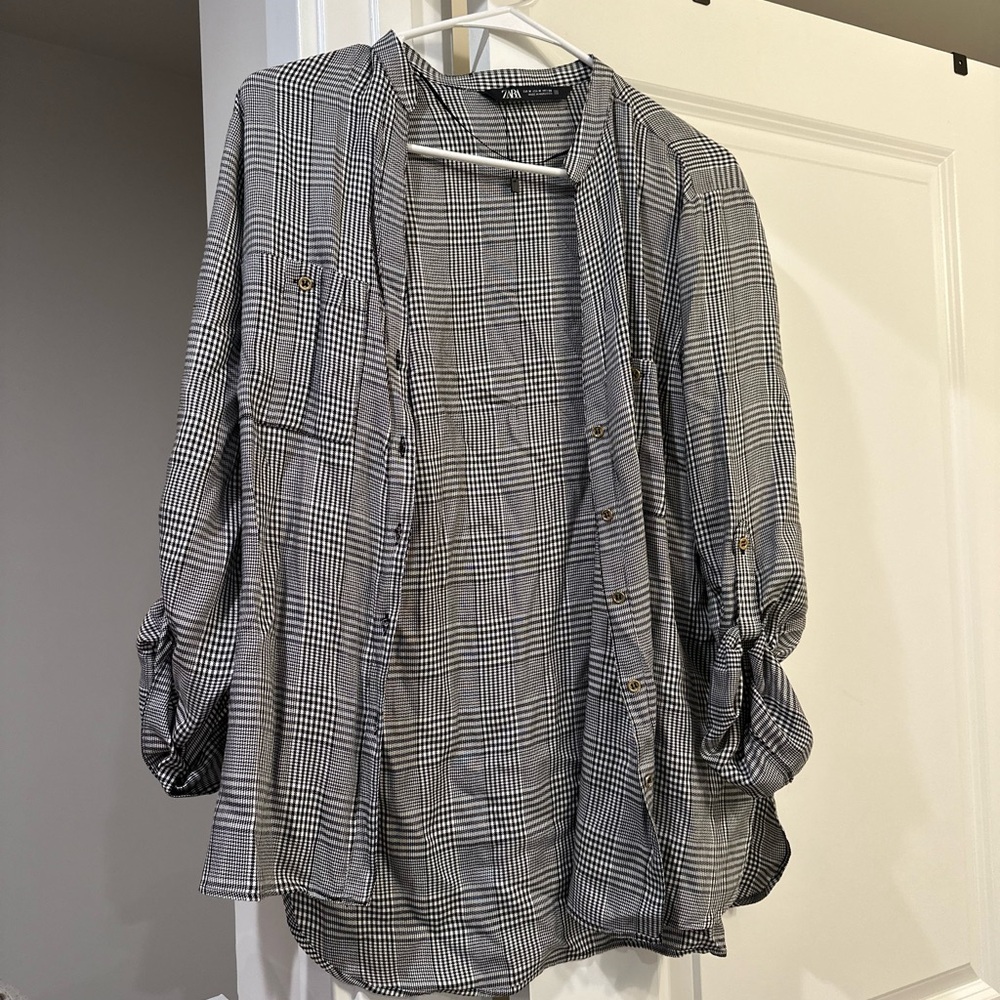 Zara Monochrome Houndstooth Shirt